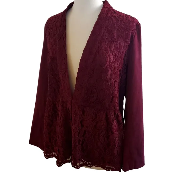 Chico's Red Maple Faux Suede and Lace Jacket - Picture 4 of 16